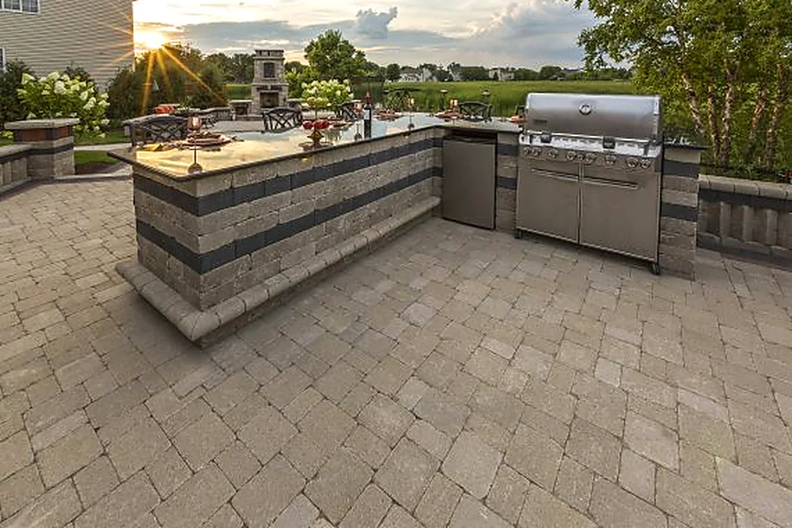 Full backyard living space at dusk