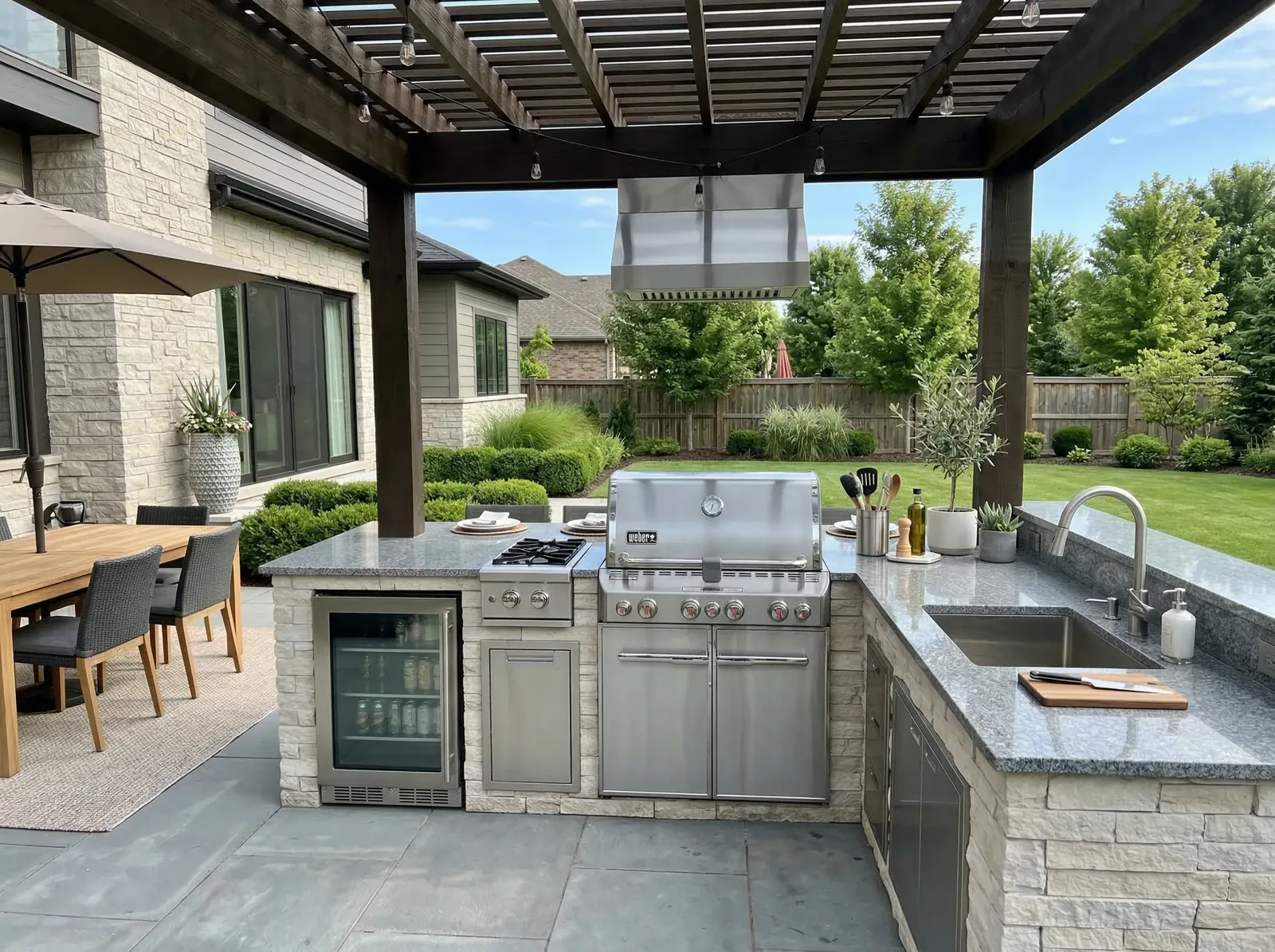 Built-in grill station with stone counter