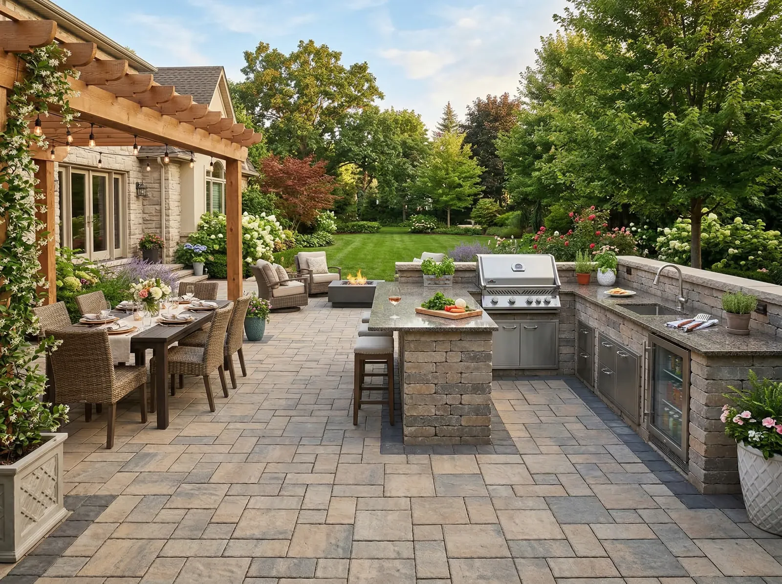 Outdoor kitchen and bar seating