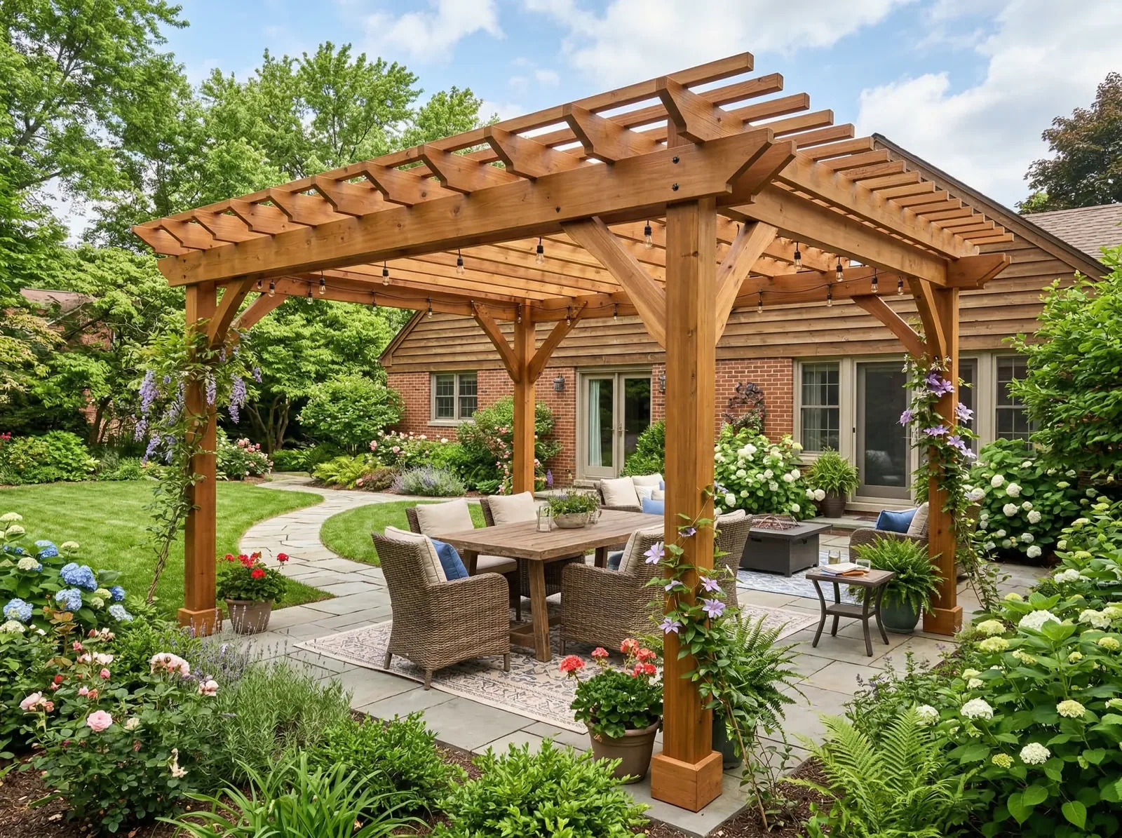 Pergola over a dining patio